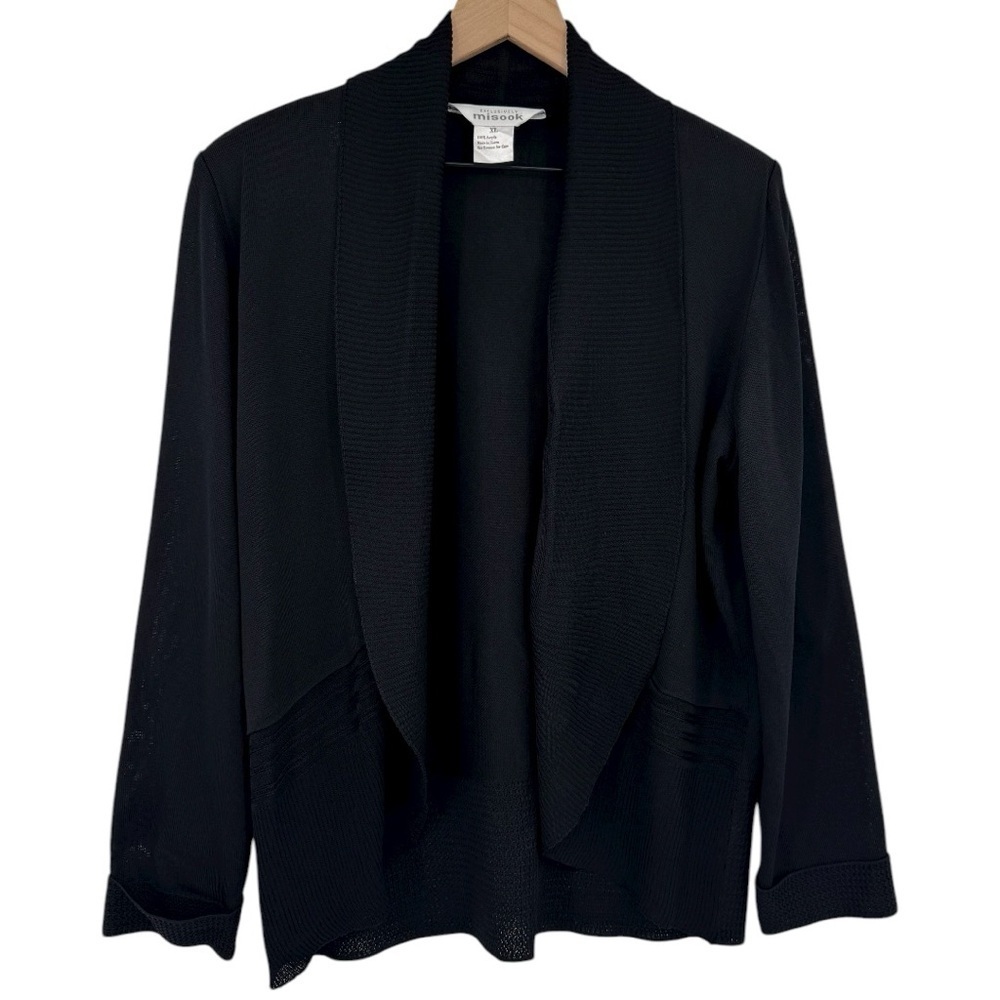 Exclusively Misook Black Open Front Ribbed Knit Cardigan Sweater Size XL - Picture 2 of 5